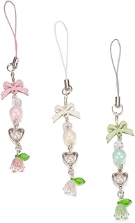 Lily Flower 3PCS Cute Phone Charms Aesthetic Strap Bowknot Butterfly Flower Y2K Cell Phone Charms for Phone Bag Keychain Camera Backpack Wallet Handbag Keyring Pendants Decor Accessories,
