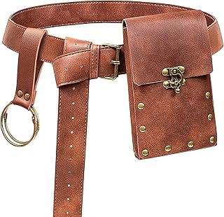 Belt Pouch Casual Fanny Pack Phone Holder Steampunk Ren Faire Costume Piece Accessories Festival Cosplay Medieval Waist Bag, 1-Brown, One Size, Cloth Waist Pack