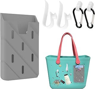 KJMYYXGS Silicone Phone Holder for Bogg Bags with 2 Hooks & 2 Carabiners Inserts Beach Bogg Bag Keychain Accessories Charm, Soft Silicone Insert Case Cell Phone Holder for Tote Bag(Gray)