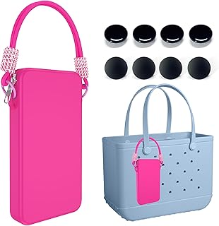 Phone Pouch for Bogg Bag Accessories, Soft Silicone Insert Wallet Charm Beach Bags Device Pocket Holder, Silicone Rubber Pouch Holder for Bogg Beach Tote Bag for Cards, Keys, Earphone - Hot Pink