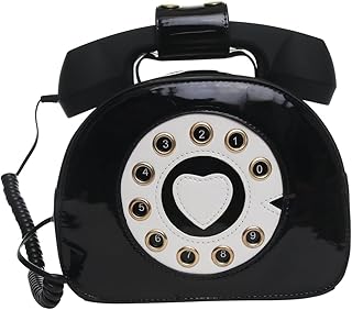 Women’s Telephone Handbag – Rotary Vintage Purse with Adjustable Strap and Phone Handle – Retro Phone Crossbody, Shoulder Dial Telephone-shaped Bag, Novelty, Chic Accessories, Black