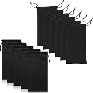 12 Pcs Sunglasses Bag, Glasses Storage Bag with Drawstring, Black Microfiber Sunglasses, Glasses and Mobile Phone Accessories Storage Bag, Black, Medium