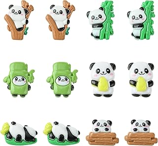 Stiesy 60 Pcs Cute Cartoon Panda Shape Flatback Beads Green Bamboo Animal Resin Slime Charm Beads Bulk for DIY Craft Scrapbooking Ornament Phone Case Hair Clip Jewelry Accessory