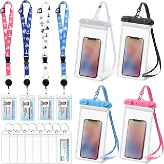 Teling 16 Pcs Cruise Accessories Kit Includes 4 Pcs Cruise Lanyards with Detachable Badge Holder for Cards 8 Pcs Clear Waterproof Luggage Tag Holders with Metal Loop and 4 Pcs Waterproof Phone Pouch