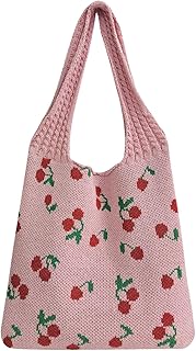 Ovida Cute Bow Tie Crochet Bags for Women Summer Travel Beach Tote Bag Y2k Aesthetic Knit Bag Fairy Grunge Accessories