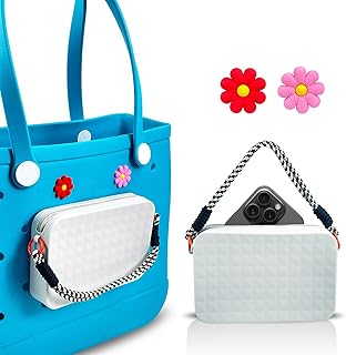 Grey Phone Holder for Bogg Bag with Flower Charm Insert Accessories for Beach Tote Bags