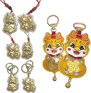 Year of Dragon 2024 Rotatable Dragons Keychain Mascot Phone Accessories Feng Shui Zodiac Necklace Gift Decoration