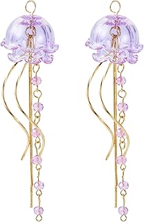 Beadthoven 1 Pair Long Jellyfish Tassel Charms DIY Earrings Pendants Cute Octopus Sea Animals Charms Crystal Glass Dangle Beads for DIY Keychain Bag Backpack Phone Charms Jewelry Making Accessories