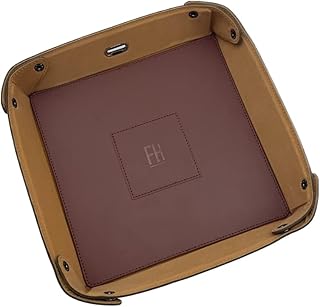 Forrest & Harold Top-Grain Leather Catchall - Men's Valet Tray EDC Organizer for Nightstands, Offices & Entryways - Stores Accessories - Wallets, Keys, Phones & Jewelry + Eyelet for Charging Cable