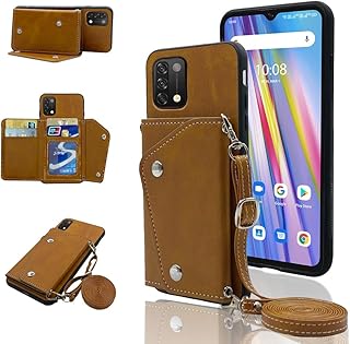 Furiet Compatible with UMIDIGI A11 Wallet Cover with Crossbody Shoulder Strap and Stand Leather Credit Card Holder Accessories Cell Phone Cover for UMIGIDI A 11 11A Women Men Brown