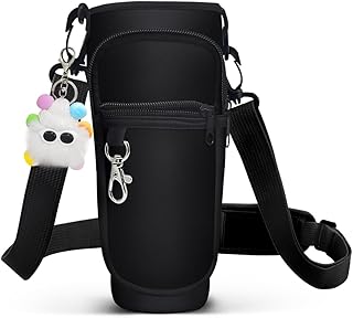 DYDMTT Water Bottle Carrier Bag with Two Pockets Adjustable Strap for Pink Stanley Cup, Phone, Bank Cards Water Bottle Bag Crossbody Neoprene Stanley Cup Carrier Bag & Case with Plush Keychain