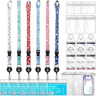 Bayurht 6 Pack Cruise Accessories Cruise Lanyards for Ship Cards with Waterproof Luggage Tag Holder ID Badge Holder Phone Bags Retractable Cruise Lanyards for Cruise Essentials