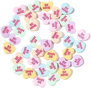 60 Pcs Love Heart Flatback, Random Color Phone Charm Resin Decor Accessories with Be Mine Sweet DIY Crafts for Women Girls, Small, Resin, No Gemstone