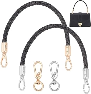 WADORN 2 Colors PU Leather Braided Handbag Handle, 12.15 Inch Short Purse Handle Strap Clutches Bag Handle Phone Wrist Strap Lanyard with 4pcs Alloy Swivel Clasps DIY Purse Making Accessories, Black