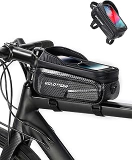 GoldTiger Bike Accessories EVA Hard Shell Bike Frame Bag - Waterproof Mountain Bike Front Top Tube Bag for Phones up to 6.8" with Rain Cover (Top Tube Bag)