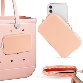 Fiwzzdur Phone Holder for Bogg Bag, Soft Silicone Insert Wallet for Bogg Bag Accessories, Insert Pouch for Bogg Beach Tote Bag Pocket for Cards, Keys, Earphone(Pink)