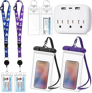 9 Pcs Cruise Accessories Kit Includes 4 Pcs Carnival Cruise Luggage Tags with Metal Loop 2 Pcs Cruise Lanyards for Ship Cards 2 Pcs Waterproof Phone Pouch and a Cruise Power Strip (Cute Color)