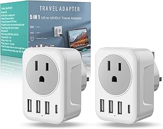 US to UK Plug Adapter, UK Adapters for Travel, UK Travel Adapter with 4 USB Ports (1 USB C), 6-Proof Type G Travel Adapter Charger to England Scotland London Qatar Irish Hong Kong, Pack of 2