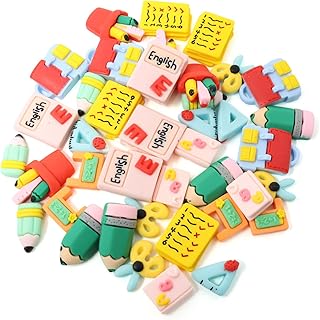 Honbay 40PCS Back to School Slime Charm Mixed Shapes School Supplies Resin Cabochons Stationery Flatback Decor for Hair Accessories Phone Case Scrapbooking Crafts (10 Style)