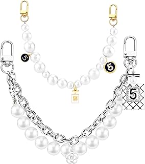 ZLSPTK 2Pcs Bag Extender Chain Metal Pearl Purse Strap Extenders for Handbags Crossbody Bag Silver Purse Extender Chain Purse Strap Replacement White Purse Accessories Bag Charms Mobile Phone Case