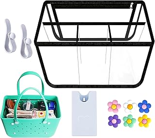Clear Beach Bag Organizer Bogg Bag Accessories with Zipper Transparent Insert Divider Liner with Insert Phone Holder and Decorative Buckle and Hooks Divider Insert for XL Bogg Bag