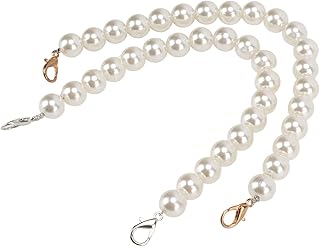Natudeco 2PCS Pearl Bead Bag Chain Short Handle Replacement DIY Strap Detachable Handbag Accessories for Wallets Clothes Mobile Phones Jewelry(18mm)
