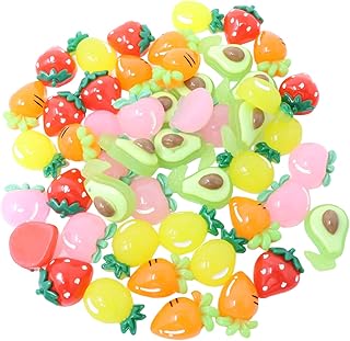 Honbay 50PCS Fruit Resin Flatback Beads Cute Pineapple Strawberry Peach Carrot Slime Cabochons for Hair Accessories Phone Case Scrapbooking Decor (5 Style)