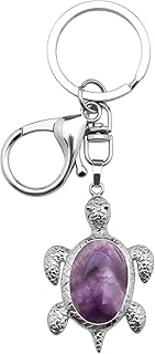 Natural Amethyst Sea Turtle Keyring Energy Stone Natural Gemstone Lobster Clasp Pendant Charm Keychain for Purse Backpack Handbag Mobile Phone Jewelry Accessory
