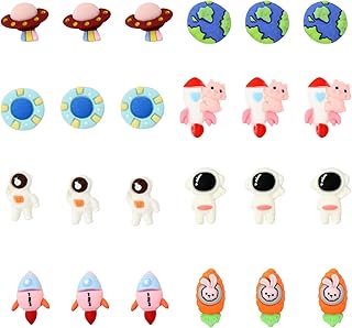 Honbay 24PCS Space Theme Flatback Resin Charms Cute Astronaut Rocket Planet Spaceship Resin Cabochons Ornaments for Hair Accessories Phone Case Scrapbooking Decor (8 Style)