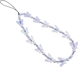Fuqimanman2020 1-2 PCS Natural Stone Cell Phone Lanyard Strap Charms- Handmade Colorful Beaded Butterfly Charms for Women Girl, Rainbow Keychain