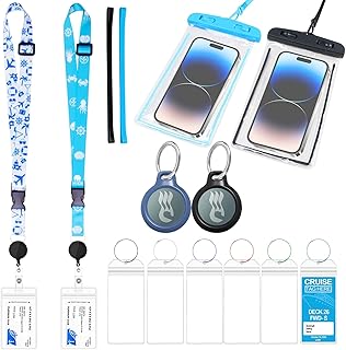 Kucucyle 14 PCS cruise ship essentials kit including 2 for princess medallion holder accessories, 2 lanyards for cruise, 2 waterproof cell phone bags, 6 luggage tags, 2 beach chair towel straps