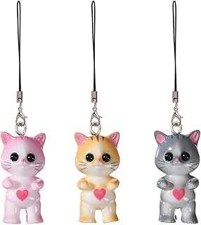 Cute Cat Keychain Kawaii Cat Phone Charm, Y2K Backpacks Camera Bag Charms, Aesthetic Accessories 3PC