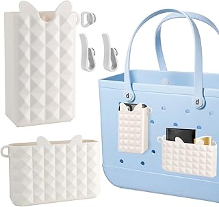 MOVOLIVI Bogg Bag Organizer, Bogg Bag Accessories with 2PCS Bogg Bag Phone Holder & 3PCS Key Holder for Beach Accessories, Silicone Simple Modern Bag Accessories for Handbag Tote Bag (White)