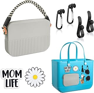Oudizz Silicone Phone Holder for Bogg Bag Accessories, Insert Wallet Charm Bogg Bag, Beach Accessories Compatible with iPhone & Android Phone, with 2Pcs Carabiners & 2Pcs Key Hooks & 2Pcs Charms Grey