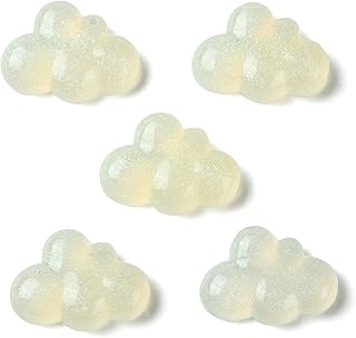 LiQunSweet 100 Pcs White Glitter Cloud Resin Cabochons Rainbow Iridescent Plating Plastic Flatback Nohole Beads for DIY Jewelry Craft Accessory Phone Case