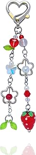Strawberry Keychain Charm Y2K Cute Red Beaded Bag Charm Kpop Flower Aesthetic Backpack Accessories Glass Strawberry Cell Phone Charm Gifts For Women Teen Girls, Red, Regular