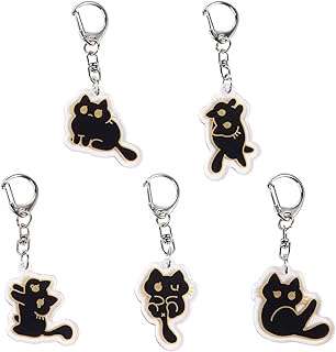 6Pcs Acrylic Black Cat Keychain Cute Black Cat Pendant for Cell Phone, Funny Cartoon Cat Keyring Birthday Gifts for Bags, Wallet Hanging Accessories, Black, Small