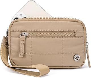 Wristlet Wallets for Women Nylon Quilted Wallet with 3 Zipper Purse for Travel Credit Card Holder Phone Organizer