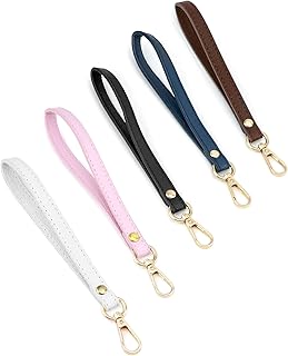QWORK Leather Wristlet Strap, 5 Pcs 20 cm x 1.2 cm Short Purse Strap Genuine Leather Wristlet, Keychain Handle Rope, Handbags Strap, for Clutch Purse Wallet Cellphone Case DIY Accessory