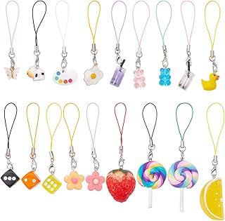 BENECREAT Cute Phone Charm Accessories, Fruit Lollipop Butterfly Milk Tea Bear Colorful Resin Phone Charm Strap