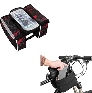 Lizihengpi Bike frame bag handlebar bags for mountain bikes waterproof portable storage bag top tube bag phone storage bag accessories (2 bags+phone bag)