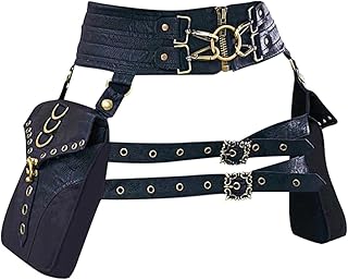 Waist Bag Belt Purse Fanny Pack Crossbody Motorcycle Hiking Phone Holder Wallet Vintage Leather Casual Fashion Daypack Gothic Festival Costume Hip Pouch for Women Men, Com, Dress Up