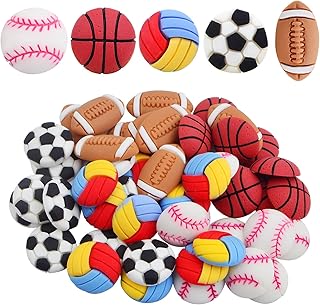 50pcs Resin Flatback Sport Ball Charms Mixed Basketball Football Volleyball Baseball Rugby Flatback Phone Case Accessory Embellishments for Home Scrapbooking Art Craft Decor, Resin, No