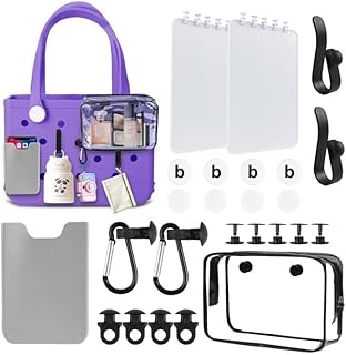 16 PCS Beach Bag Accessories Including Bag Hooks, Insert Key Chain Holder, Divider Tray, Clear Insert Bag,Replacement Rivets,Phone Holde, black, Classic