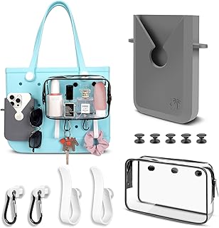 6 Packs,Suitable for Bogg Bag Accessories Set,Can Be Installed Inside and Outside the Beach Bag.Includes Silicone Phone Holder,PVC Insert Bag,Hooks and Keychain