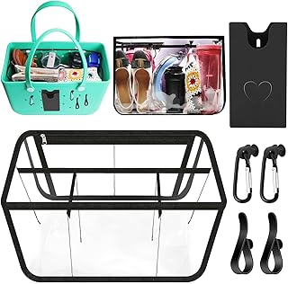 6 PCS Clear Beach Bag Organizer Accessories for Bogg Bag X Large Storage Bag with Phone Holder and Hooks Carabiner Key Holder for Bogg Bag Organizing Your Bag and Divide Space