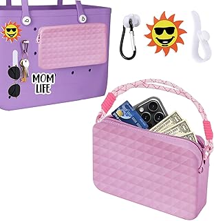 SGVAHY Phone Holder for Bogg Bag Accessories, Soft Silicone Insert Wallet for Bogg Bags Charms, Rubber Beach Bag Attachment Beach Tote Bag Compatible with All Phones Models (7.55*4.72*1.39inch, Pink)