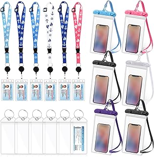 Fuutreo 24 Pcs Cruise Accessories Kit Includes 6 Pcs Cruise Lanyard for Ship Card 12 Pcs Luggage Tag Holders 6 Pcs Waterproof Phone Pouch for Cruise Accessories Must Have (Bright Color)