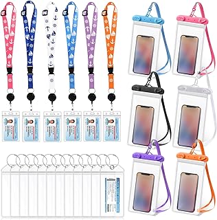 Fuutreo 24 Pcs Cruise Accessories Kit Includes 6 Pcs Cruise Lanyard with Detachable Clear Card Holders 12 Pcs Waterproof Luggage Tag Holders 6 Pcs Waterproof Phone Pouch for Cruise Accessories