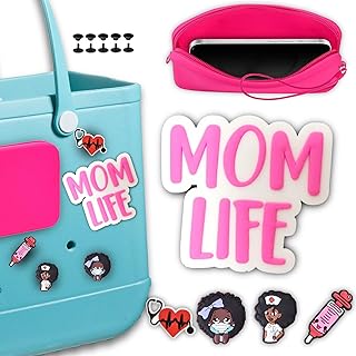 Beach Bag Accessories Mom Life Beach Bag Charms, Silicone Phone Holder for Beach Bag, Pink Black Girl Nurse Charms
